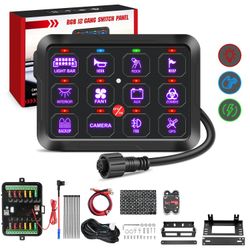 Nilight 12 Gang Switch Panel 12V 24V Universal Circuit Control Relay System with RGB Backlight Fuse Relay Wiring Harness Automatic Dimmable ON Off LED