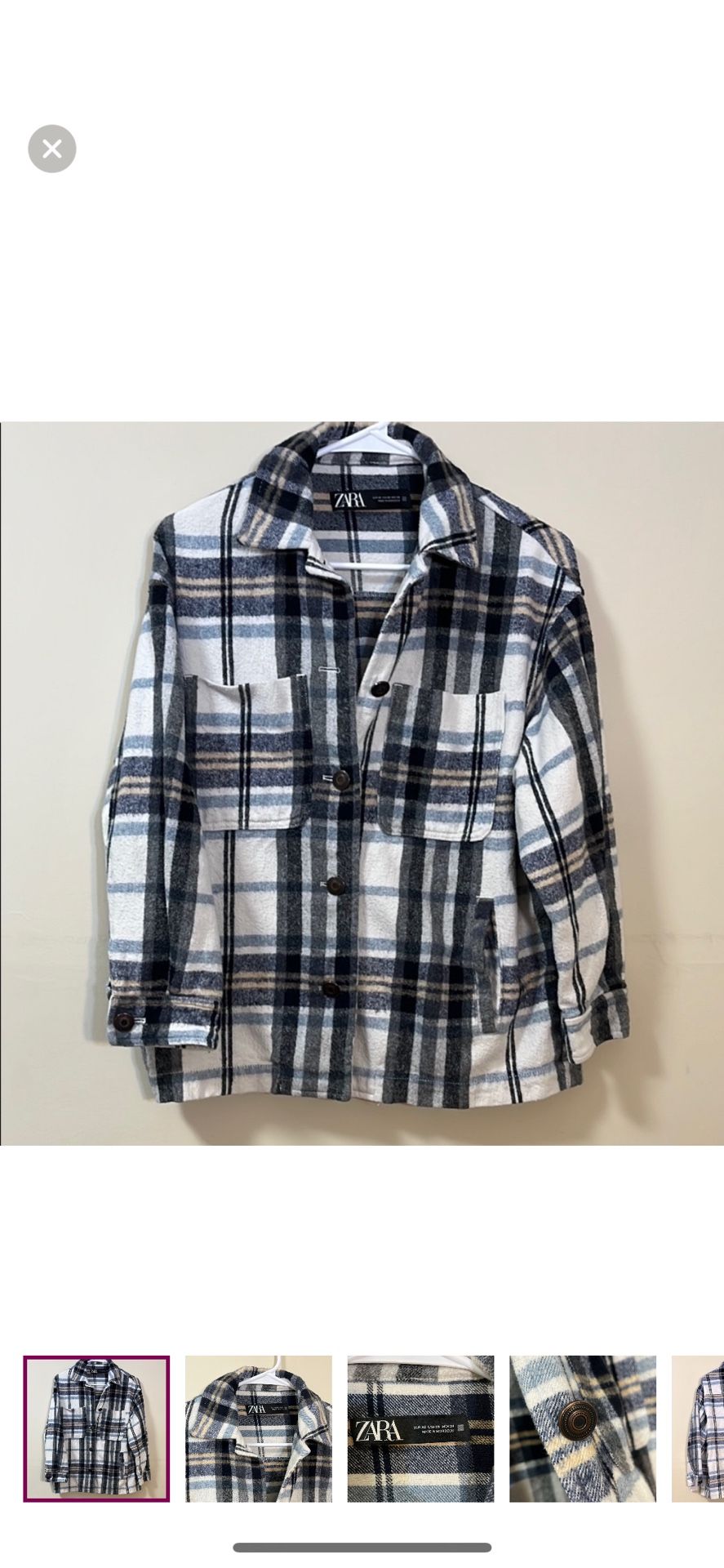 Zara Plaid Oversized Jacket in Blue and White / Shacket Size XS