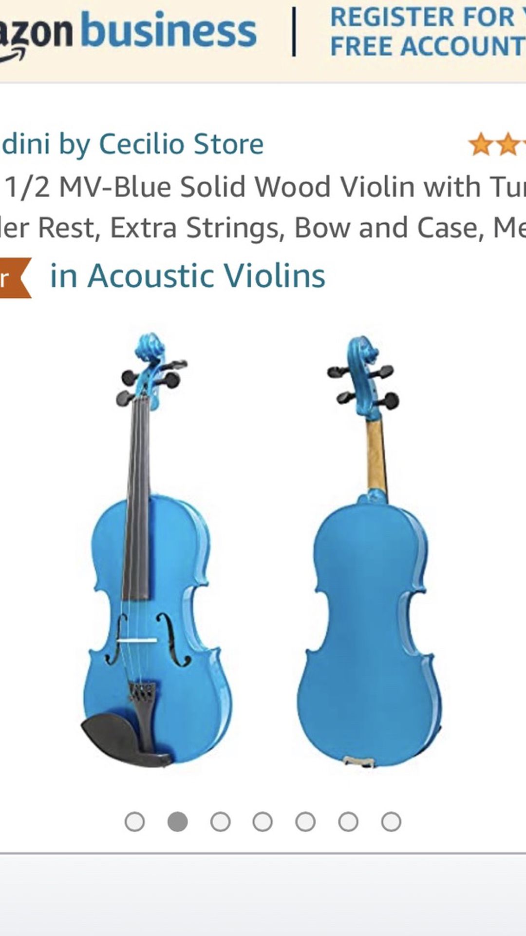 Mendini Size 1/2 MV-Blue Solid Wood Violin with Tuner