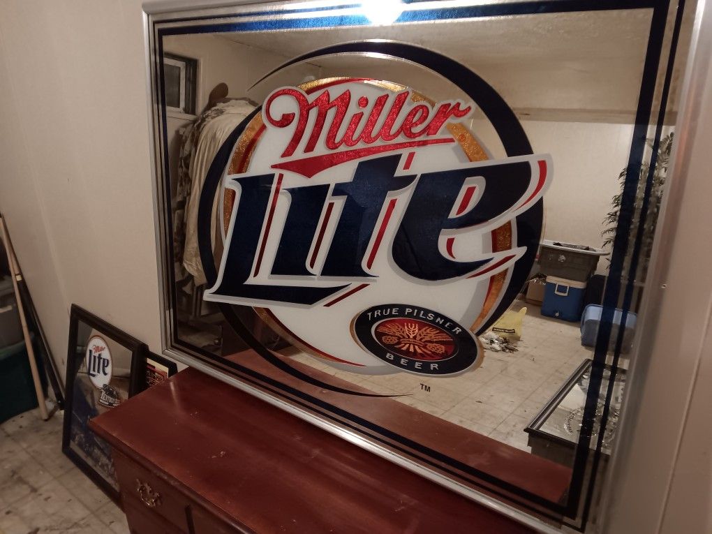 Large Miller Lite Etched Beer Mirror