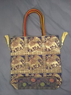 LARGE EMBROIDERED ELEPHANT TOTE BAG SHOULDER BAG PURSE