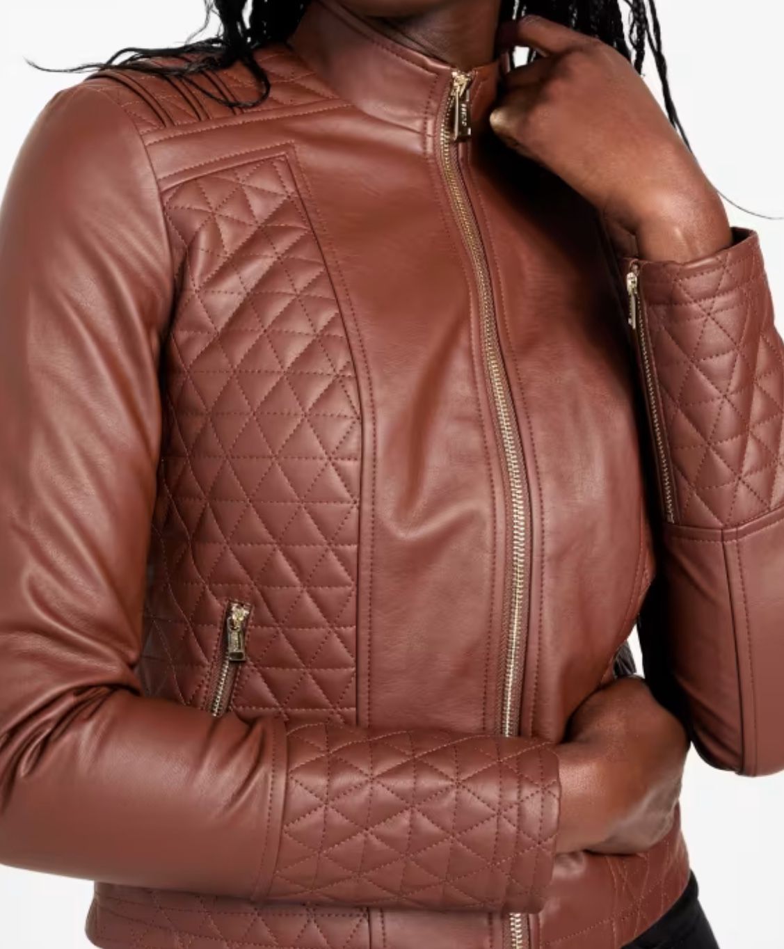 Guess Brown Faux leather Quilted Jacket XL