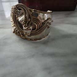 Cuff Bracelet Mixed Metal & Silver Crystal Abstract Bracelet 