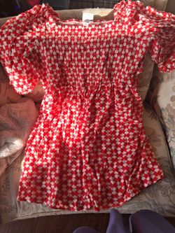Red & White Floral Puff Sleeve Dress