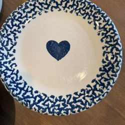 Vintage Blue Heart Stoneware Dinner Set 