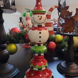 Christmas Snowman Wooden Topiary