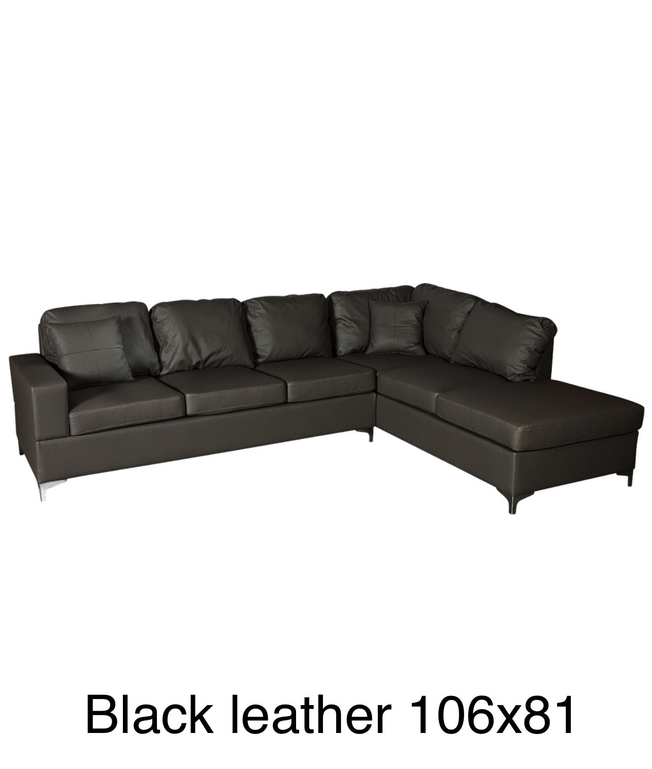 New Black Sectional Leather 106x81” Chrome Legs