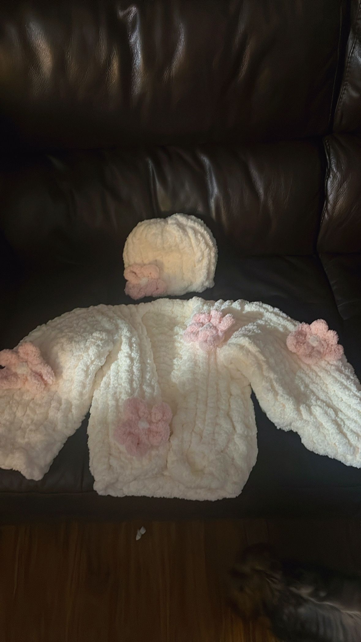 Kids handmade cardigan and hat set!