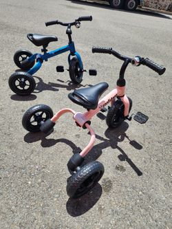 Qty 2 ( Blue and pink) barely used  3 in 1 Tricycles for Toddlers Age 2-5 Years Old, Folding Kids bikes