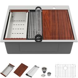 28 Inch Drop In Kitchen Sink Workstation- Wesliv 28x22 Kitchen Sink Drop In Stainless Steel Ledge Workstation Sink 16 Gauge Single Bowl Kitchen Sink D