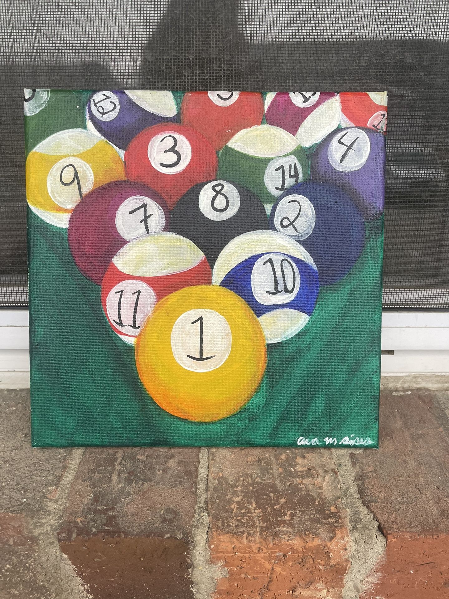 8x8 Pool Table Balls Acrylic Painting