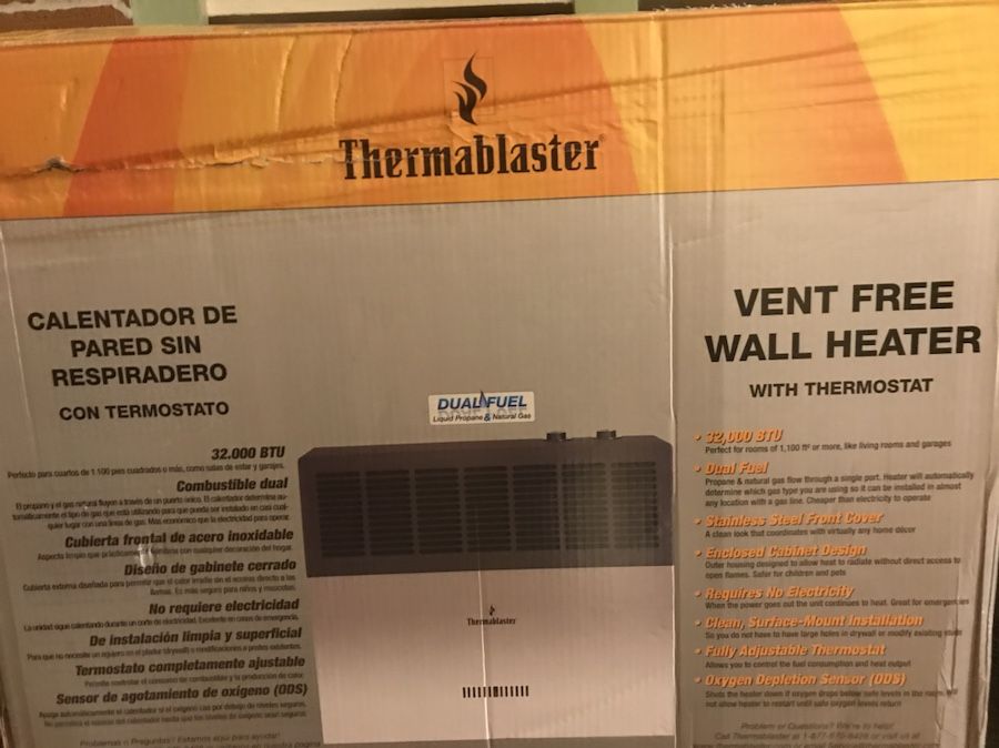 Thermal blaster 32000btu wall heater dual fuel min 1000sq feet area