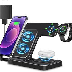 Wireless Charging Station Apple 3-in-1: Fast Wireless Charger Stand for iPhone 14 13 12 11 Pro Max XS XR X 8 Plus Charging Station for Apple Watch 8 7