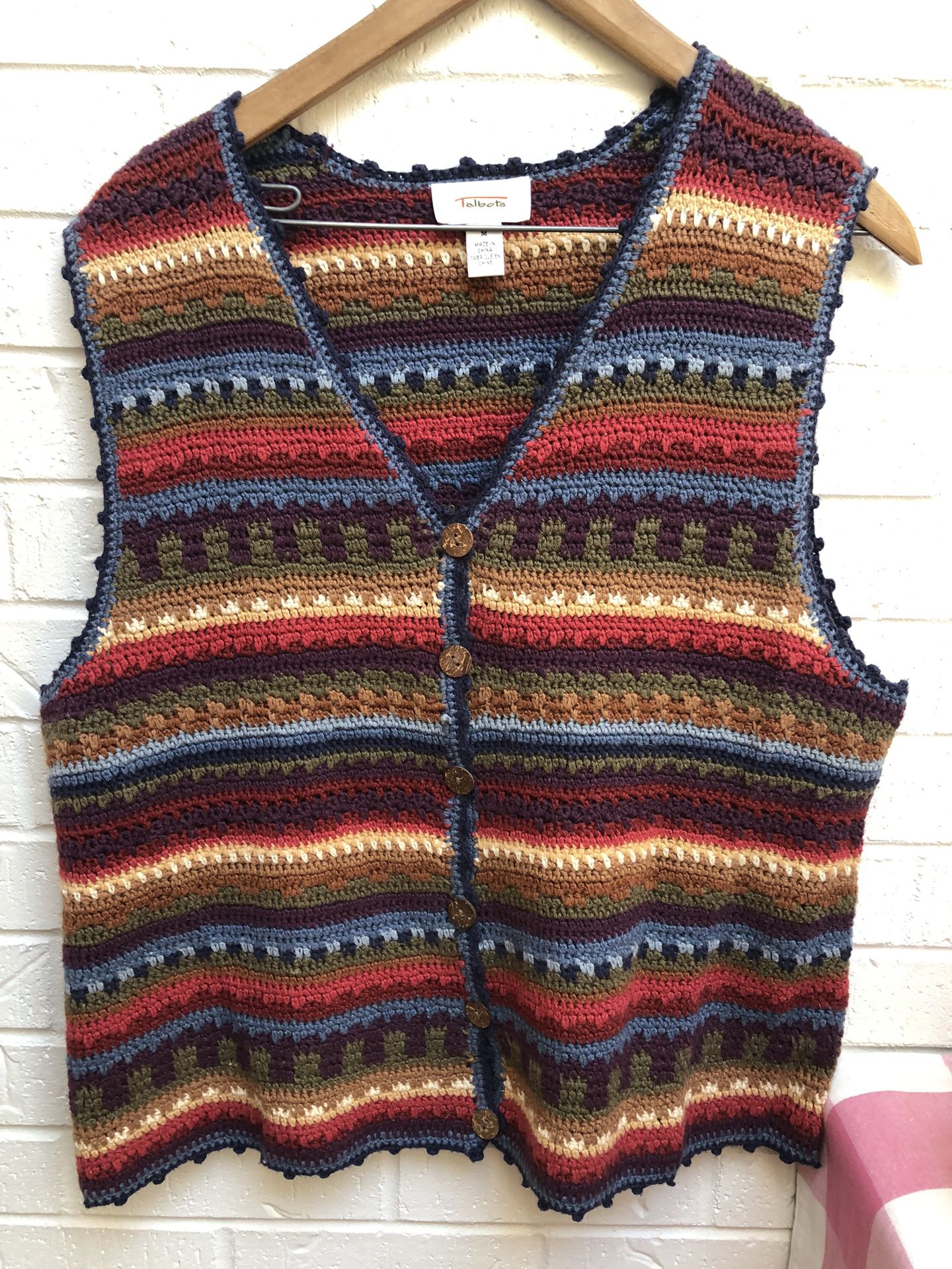 Talbots Women’s Preowned Multi Colored Cotton Rami Sweater Vest Size Med