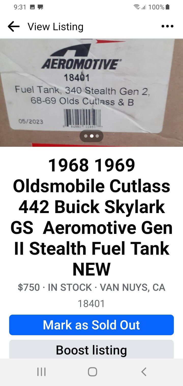 Oldsmobile Buick Aeromotive New gas tank