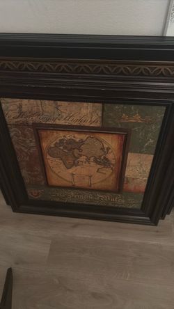 Vintage World Map Framed Wall Art