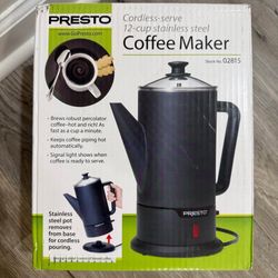 Presto 12-Cup Stainless Steel Coffee Maker (Cordless Serve) – Brand New 