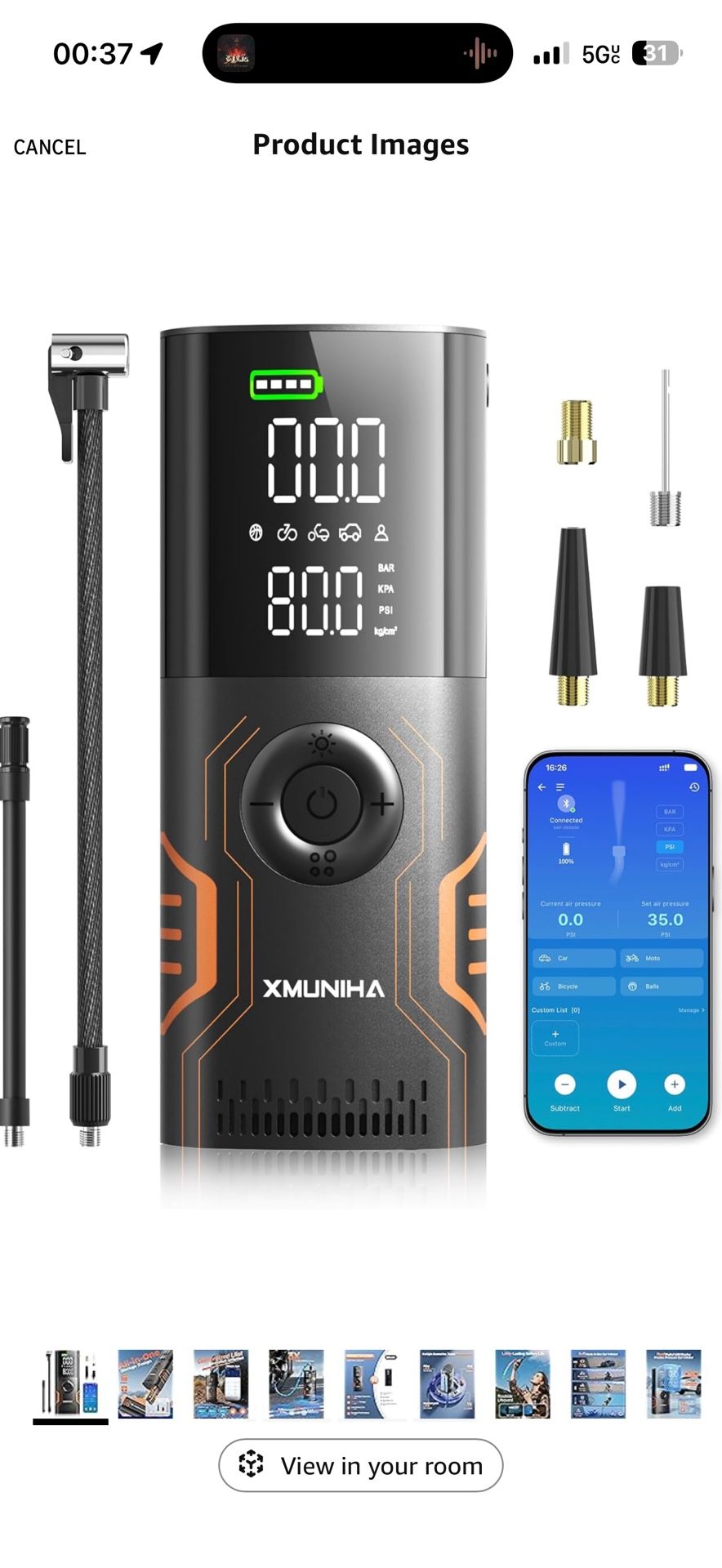 Tire Inflator Portable Air Compressor - Smart APP Control Bike Pump, All-in-One Storage Air Pump for Car Tires