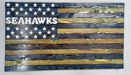 Wood Burnt Seahawks Flag