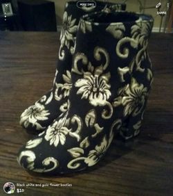 Black white and gold flower booties