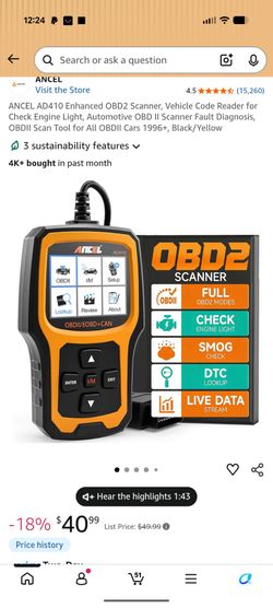 ANCEL AD410 Enhanced OBD2 Scanner