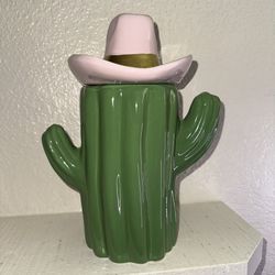 Western Cookie Jar Cactus With Pink Cowboy Hat 