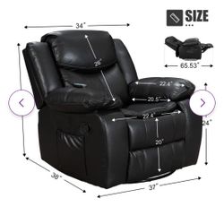Big And Tall Manual Leather Recliner Chair With Rocking And Swivel
