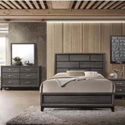 4pc Queen Bedroom Set (Queen Bed Frame,  Dresser, Mirror And Nightstand.  Chest Or Mattress Not Included)