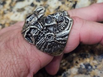 AZTEC JAGUAR WARRIOR STAINLESS STEEL INDIAN SKULL RING BIKER STEAMPUNK SILVER BLACK VINTAGE GOTHIC