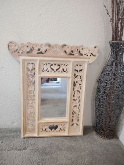 Vintage Hand-Carved Wooden Decorative Mirror