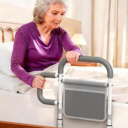 Bed Rails for Elderly Adults Safety, with Double Non-Slip Handle & Storage Pouch, Fits Most Bed Sizes, Bed Assist Rails for Seniors and Post-Surgery,R