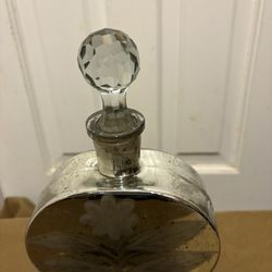 Rare Art Deco Vintage Mercury Glass Silver Decanter With Crystal Stopper