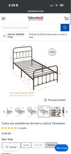 Yaheetech Twin Metal Platform Bed Frame