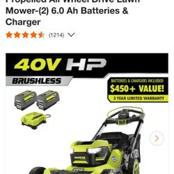 Ryobi 40 Volt Brushless Series All Wheel Drive Battery Powered Lawn Mower