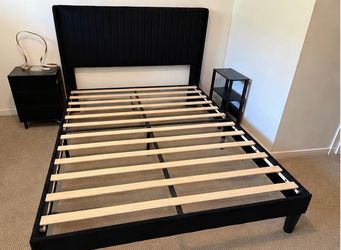 Queen Size Black Velvet Bed Frame with Headboard