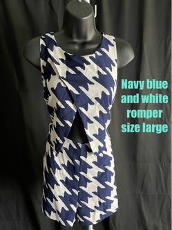 Navy Blue & White Houndstooth Romper Size Large