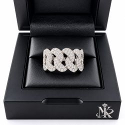 925 Sterling Silver 2.00CTW MOISSANITE Half Cuban Link Band Ring Size 10