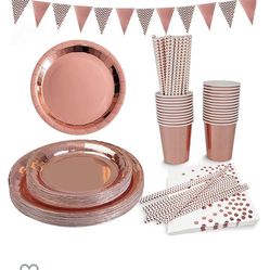 Rose Gold Paper Party Supplies Serves 25