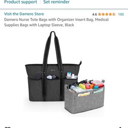 Damero Nurse Tote Bag, Medical Supplies Bags with Laptop Sleeve, Black