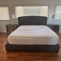 Grey California King Tufted Bed