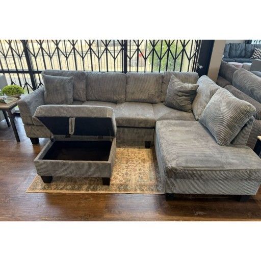 Corduroy sectional sofa with ottoman