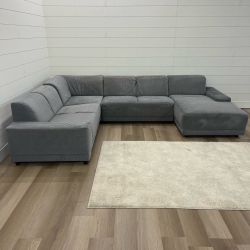 Sectional sofa 4 piece gray with pullout ottoman and storage