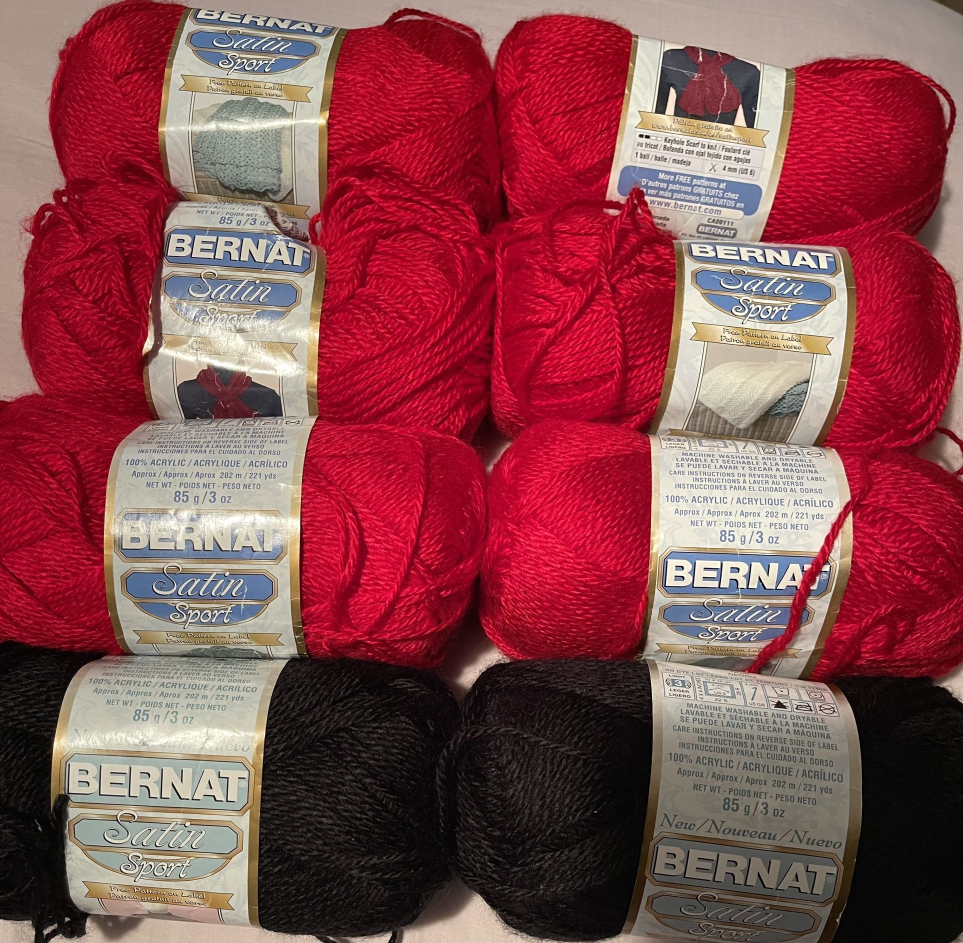 8 Bernat Satin Sport yarn