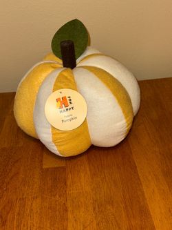 H FOR HAPPY 11" x 9" Yellow & White Striped Plush Fabric Pumpkin Decor
