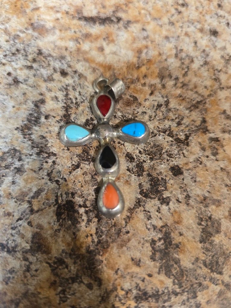 Sterling Cross Pendant w/ Stones