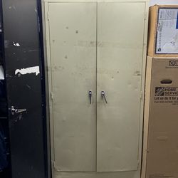 Beige metal storage cabinet
