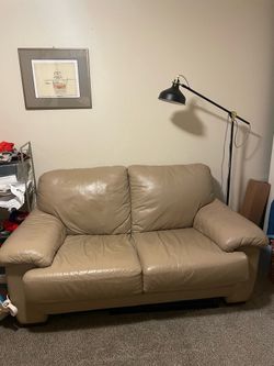 2 pcs beige/cream/khaki super comfy supple leather couch(es)