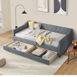 Favsh Twin Upholstered Bed With 2 Drawers 