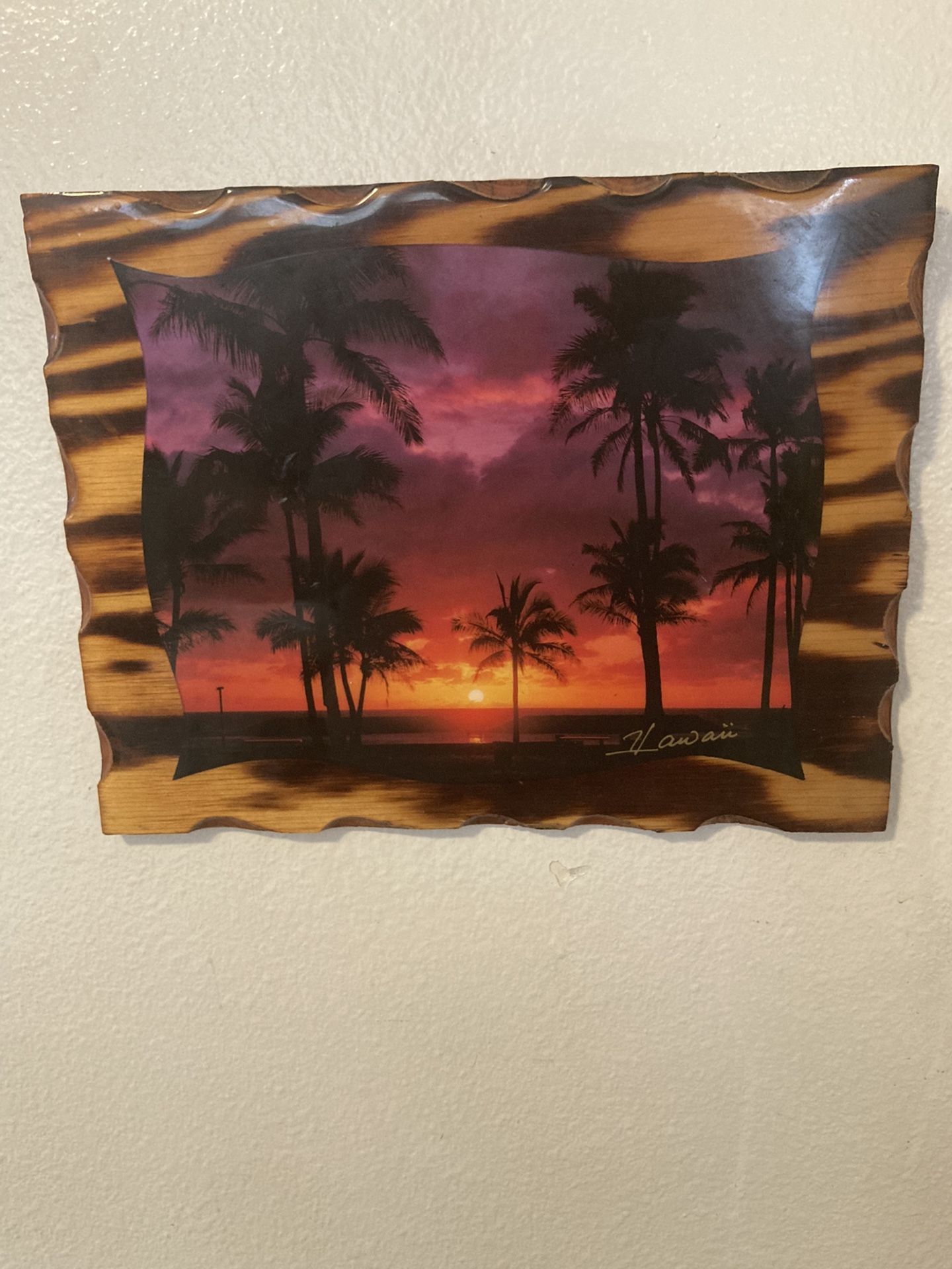 Tropical Hawaiian Sunset Print on Finished Wood 