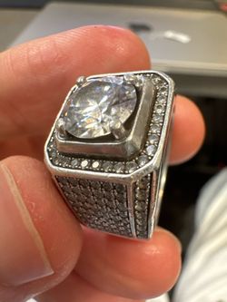 Men’s 925 Silver Statement Ring with Clear Stones
